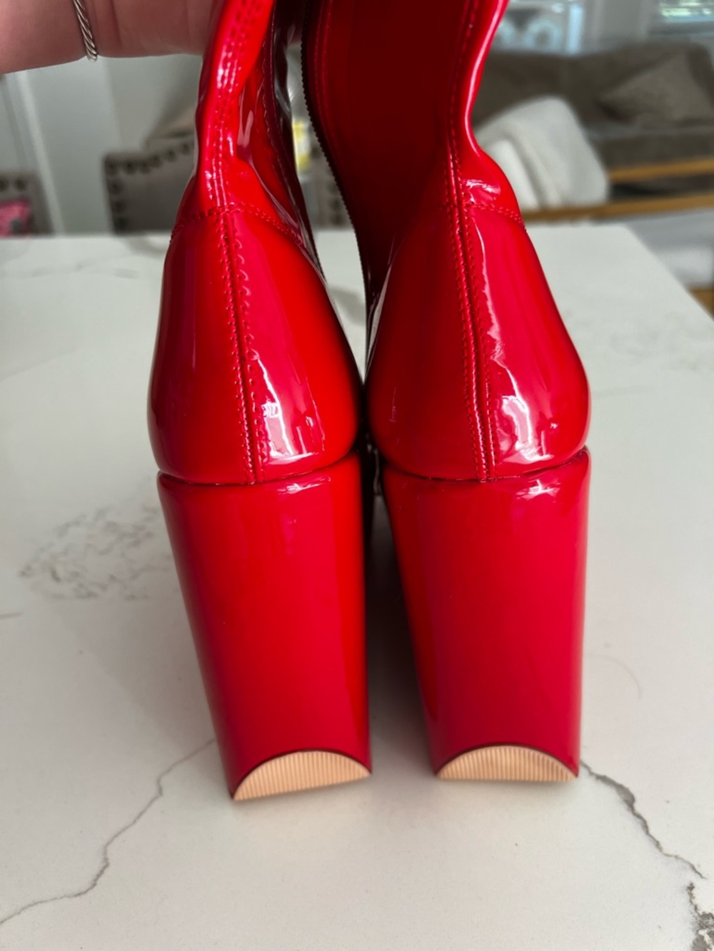 Bold Red Patent Platform Wedge Ankle Boots - Picture 8 of 11